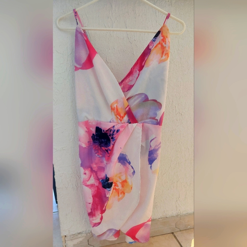 Floral V-Neck Dress - Pink and Purple